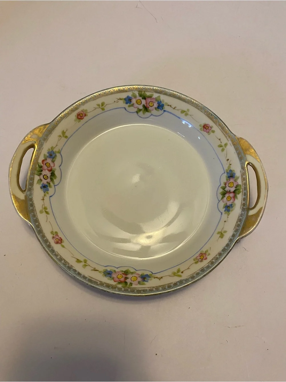 Nippon Porcelain Two Handle Salt/Teabag Dish-Hand Painted/Raised Gold Trim